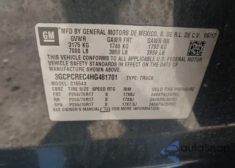 2017 Chevrolet Silverado 1500 1Lt from USA, damaged, VIN 3GCPCREC4HG481701